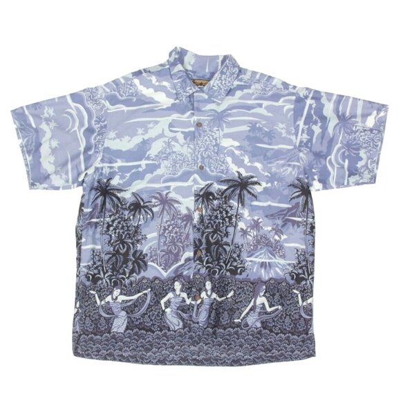 PATAGONIA Pataloha Hula Girls and Volcano Hawaiian Shirt Blue Gray Shirt XL /089